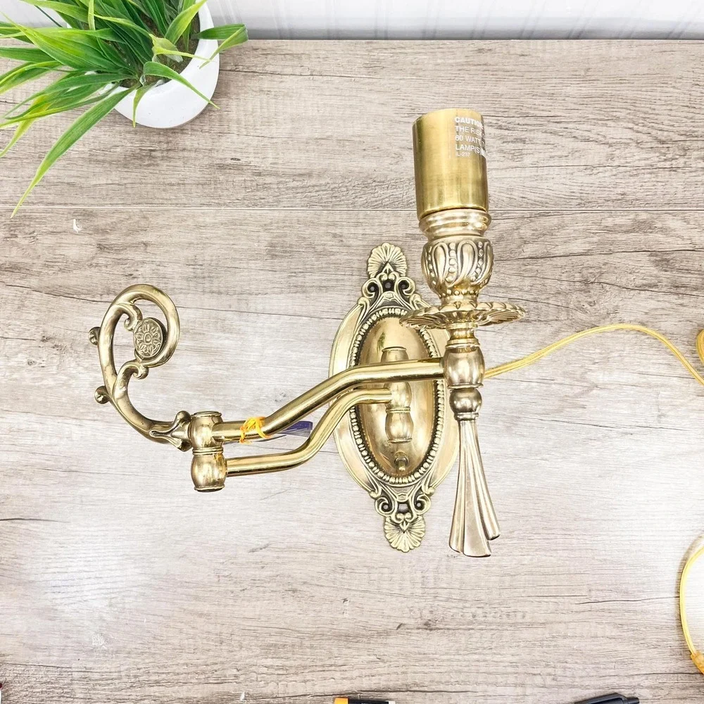 Brass Victorian Wall Light: Gold Swing Arm Lighting